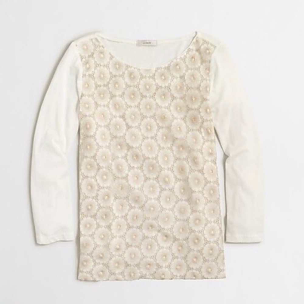 J.Crew 3/4 Sleeve Gold Floral Lace Tee